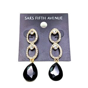 Saks Fifth Avenue Black Gold Earrings Rhinestones Whimsygoth Goth Dangle